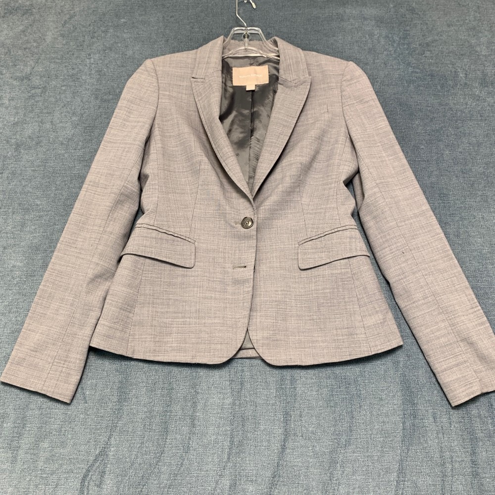 Banana Republic Blazer Jacket Womens 2 Light Gray Wool Stretch Single Breasted